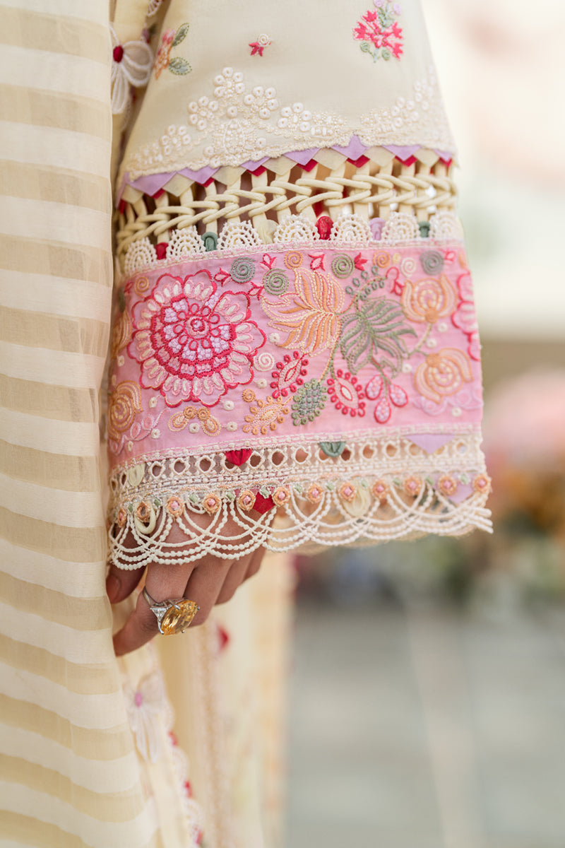 Elegant Cream Embroidered Dhanak 3-Piece Suit