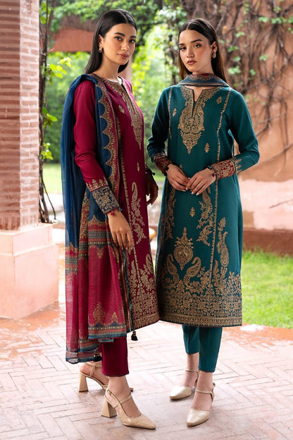 Classic Rust Embroidered 3-Piece Suit – Timeless Autumn Charm