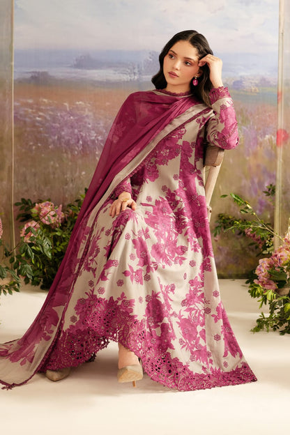 White & Magenta Printed Suit – Sophisticated Contrast Look
