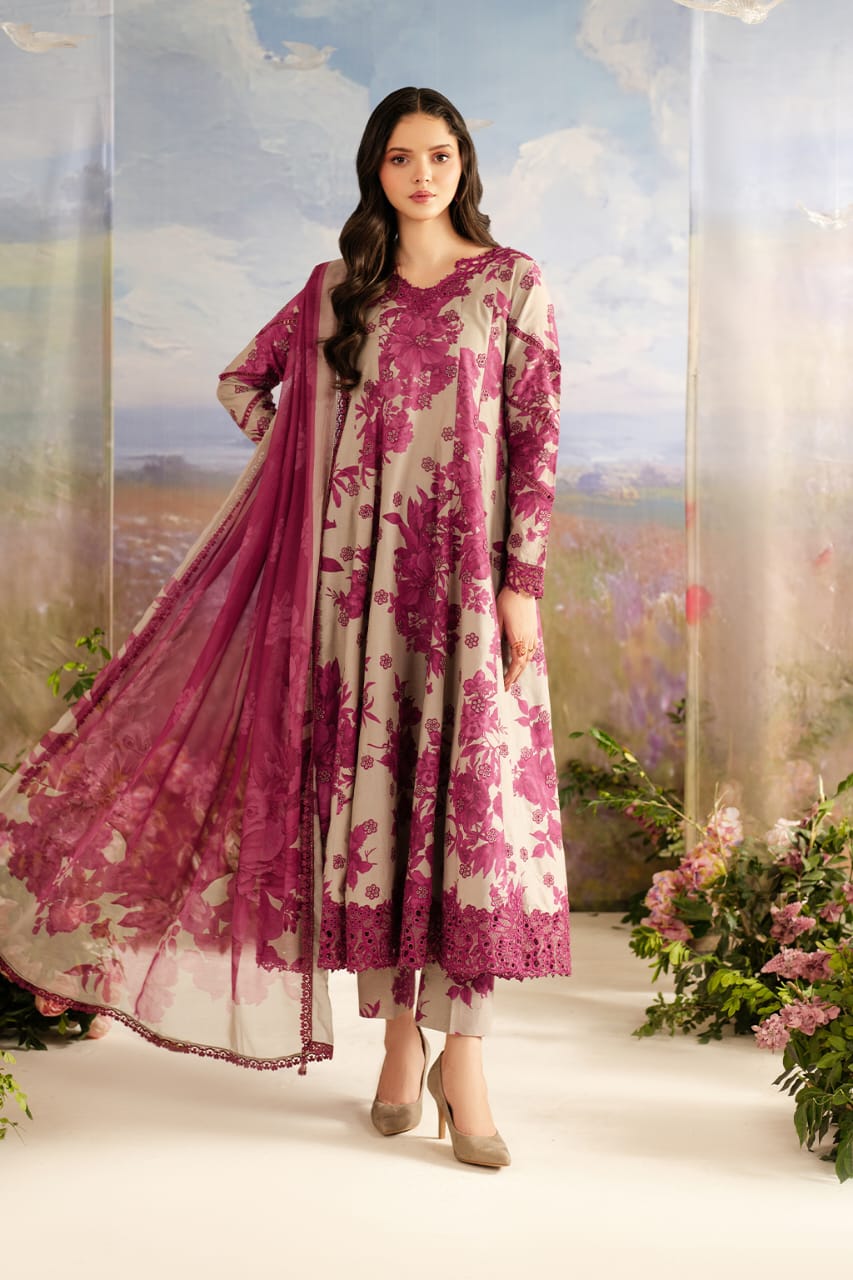 White & Magenta Printed Suit – Sophisticated Contrast Look