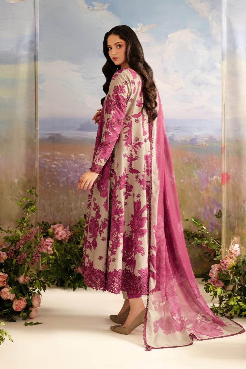 White & Magenta Printed Suit – Sophisticated Contrast Look