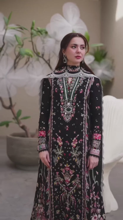 Luxury Embroidered Dhanak 3-Piece Suit – Black