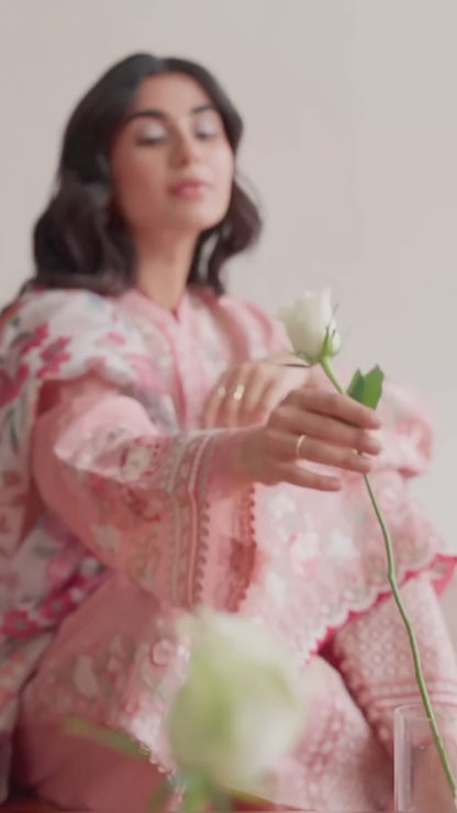 Peach Pink Embroidered Dhanak 3-Piece Suit