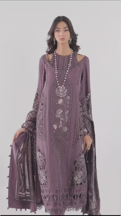 Chic Mauve Embroidered Dhanak 3-Piece Suit - Crafted to Look Elegant