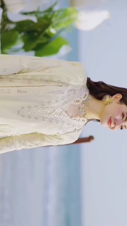 Aurora Cream Embroided Lawn 3-Piece Outfit – Soft & Sophisticated
