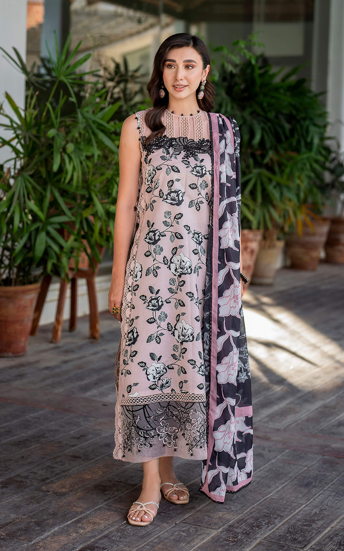 Light Pink Embroided Pure Dhanak 3-Piece Suit