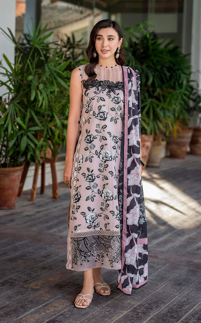 Light Pink Embroided Pure Dhanak 3-Piece Suit