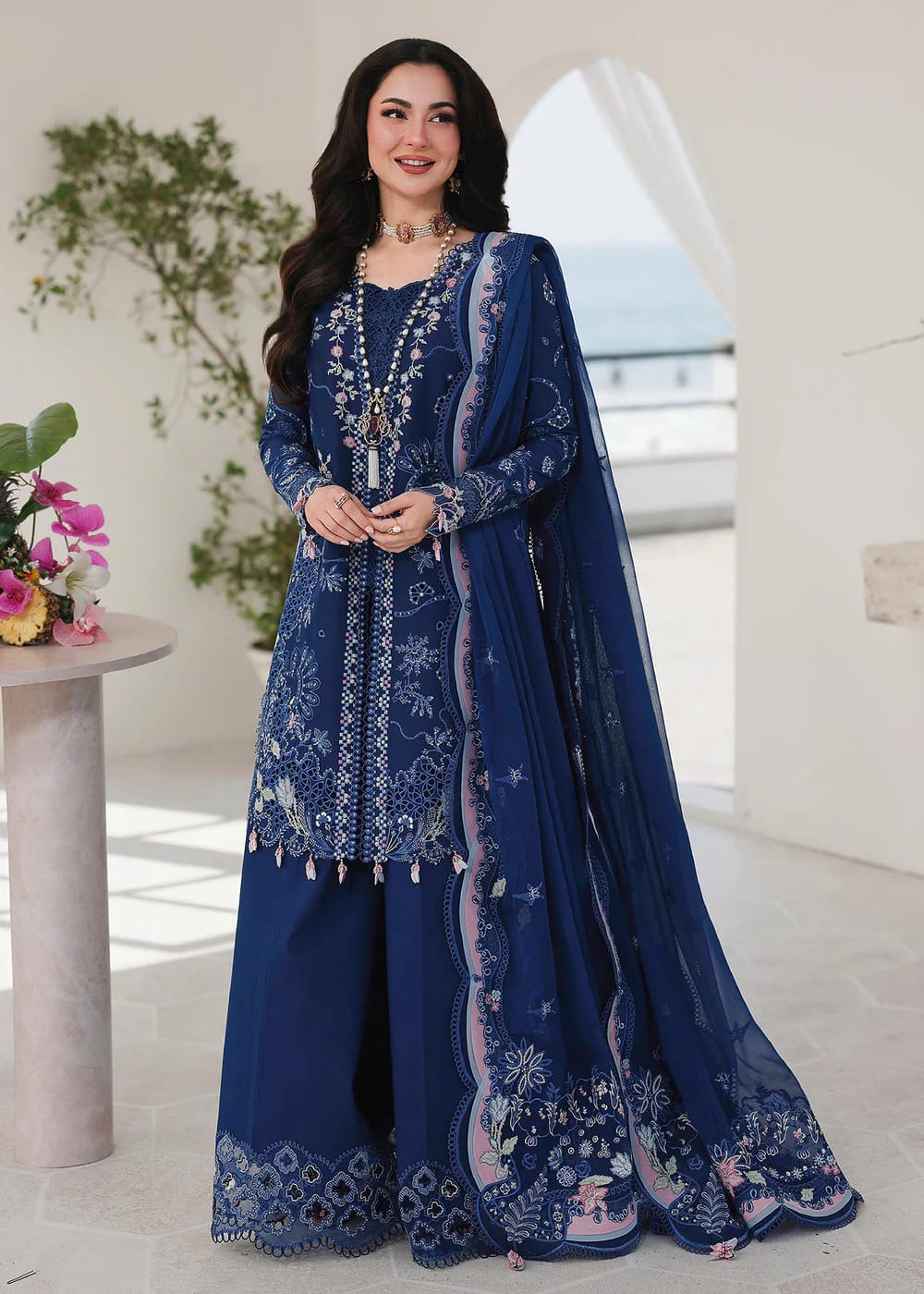 Blue Orchid Embroided Lawn 3-Piece Outfit – Crafted for Elegance