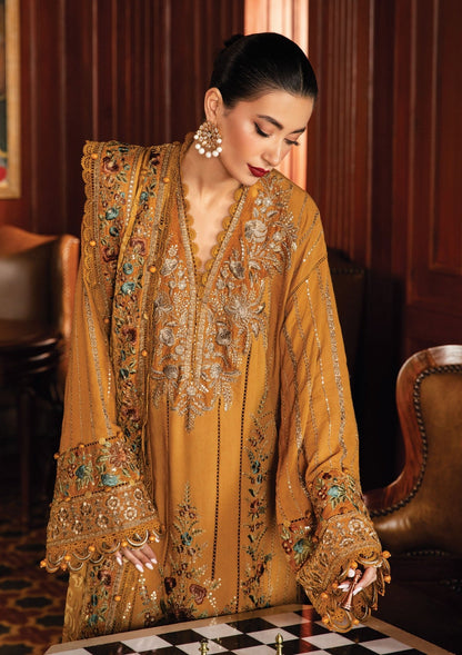 Luxury Mustard Embroidered Dhanak 3-Piece Suit - Luxury You Feel