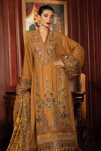 Luxury Mustard Embroidered Dhanak 3-Piece Suit - Luxury You Feel