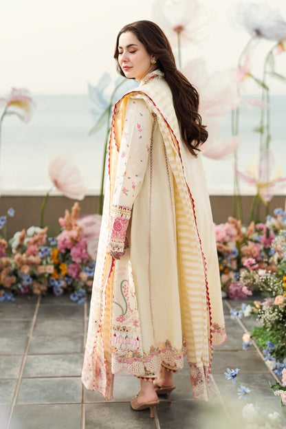 Elegant Cream Embroidered Dhanak 3-Piece Suit
