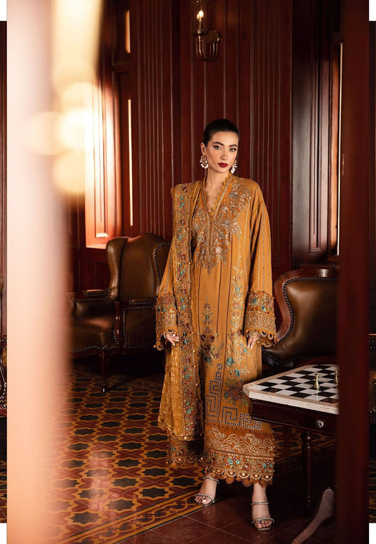 Luxury Mustard Embroidered Dhanak 3-Piece Suit - Luxury You Feel