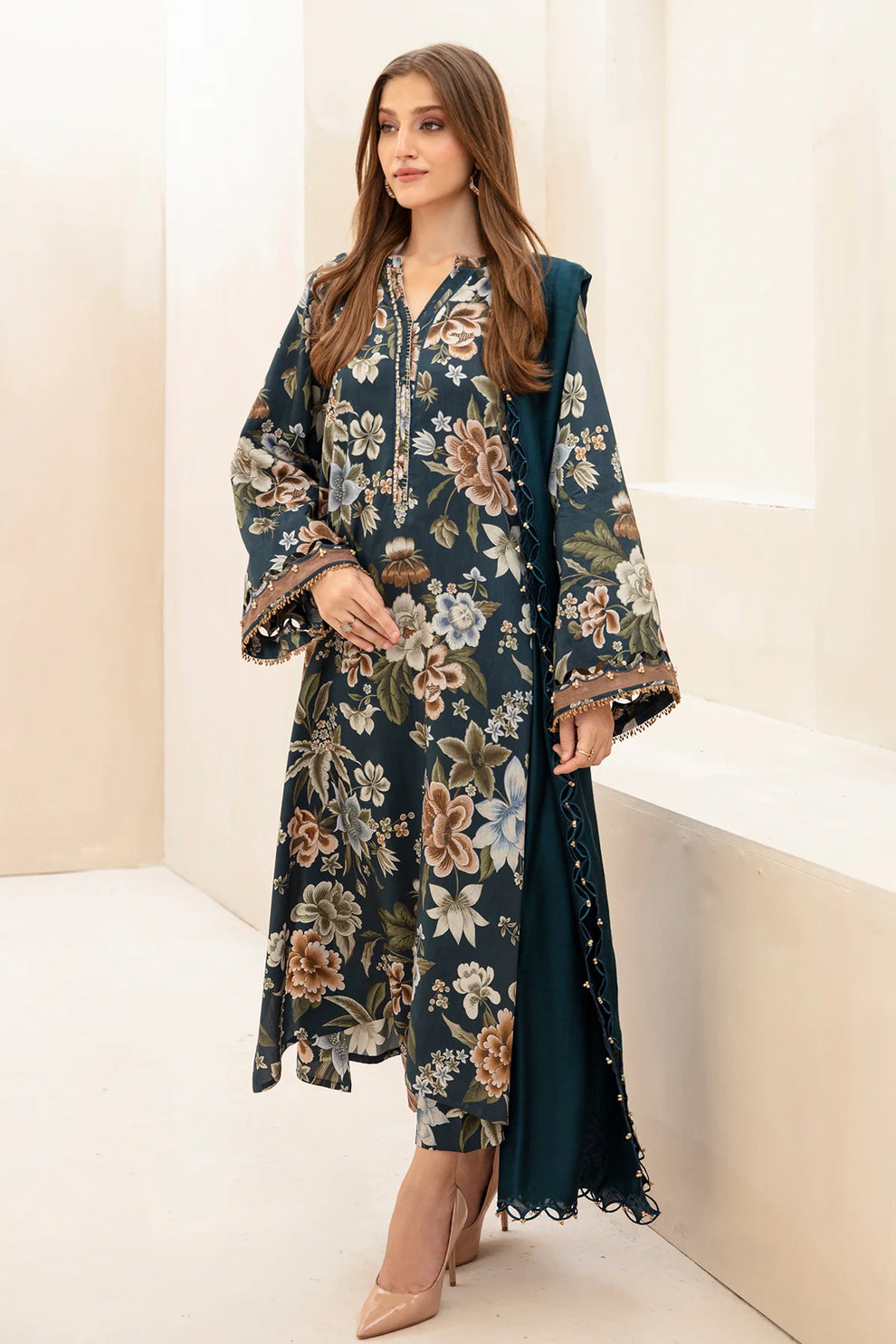 Teal Emerald Printed Lawn 3-Piece Outfit – Graceful Daily Wear
