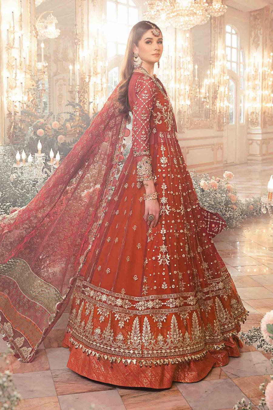 Royal Red Embroidered Dhanak 3-Piece Suit