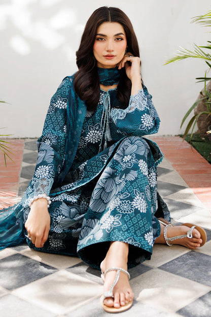 Teal Petal Chic Printed Lawn 3-Piece Outfit - Festive Wear