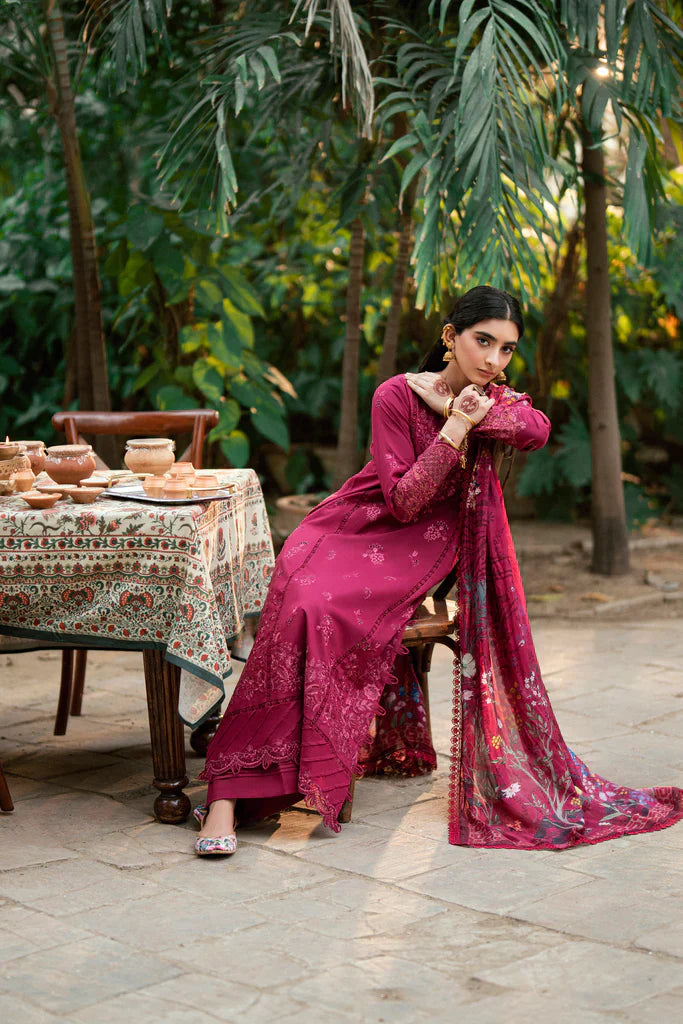 Fuchsia Flame Embroided Lawn 3-Piece Outfit - Sophisticated Wear