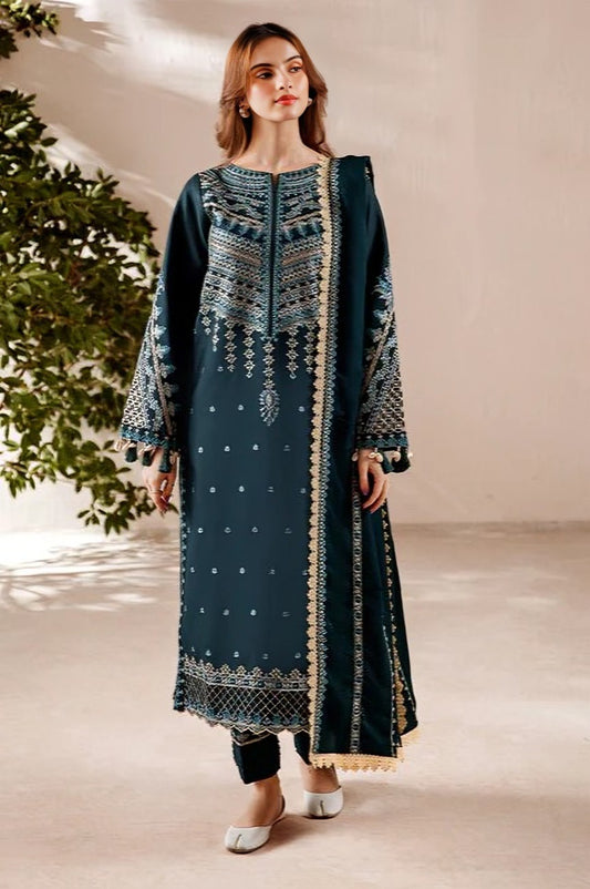 Verdant Green Embroidered Dhanak 3-Piece Outfit - Festive Attire
