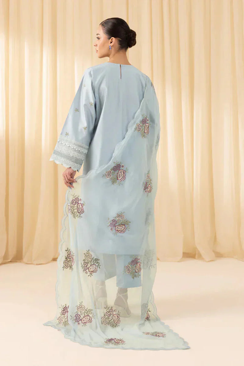 Cerulean Mist Embroided Lawn 3-Piece Outfit - Regal Essence