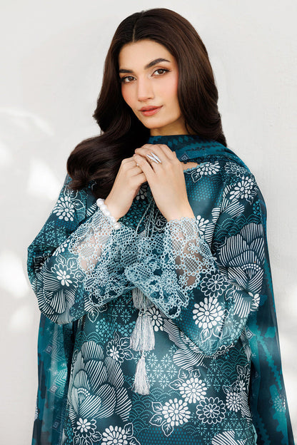 Teal Petal Chic Printed Lawn 3-Piece Outfit - Festive Wear