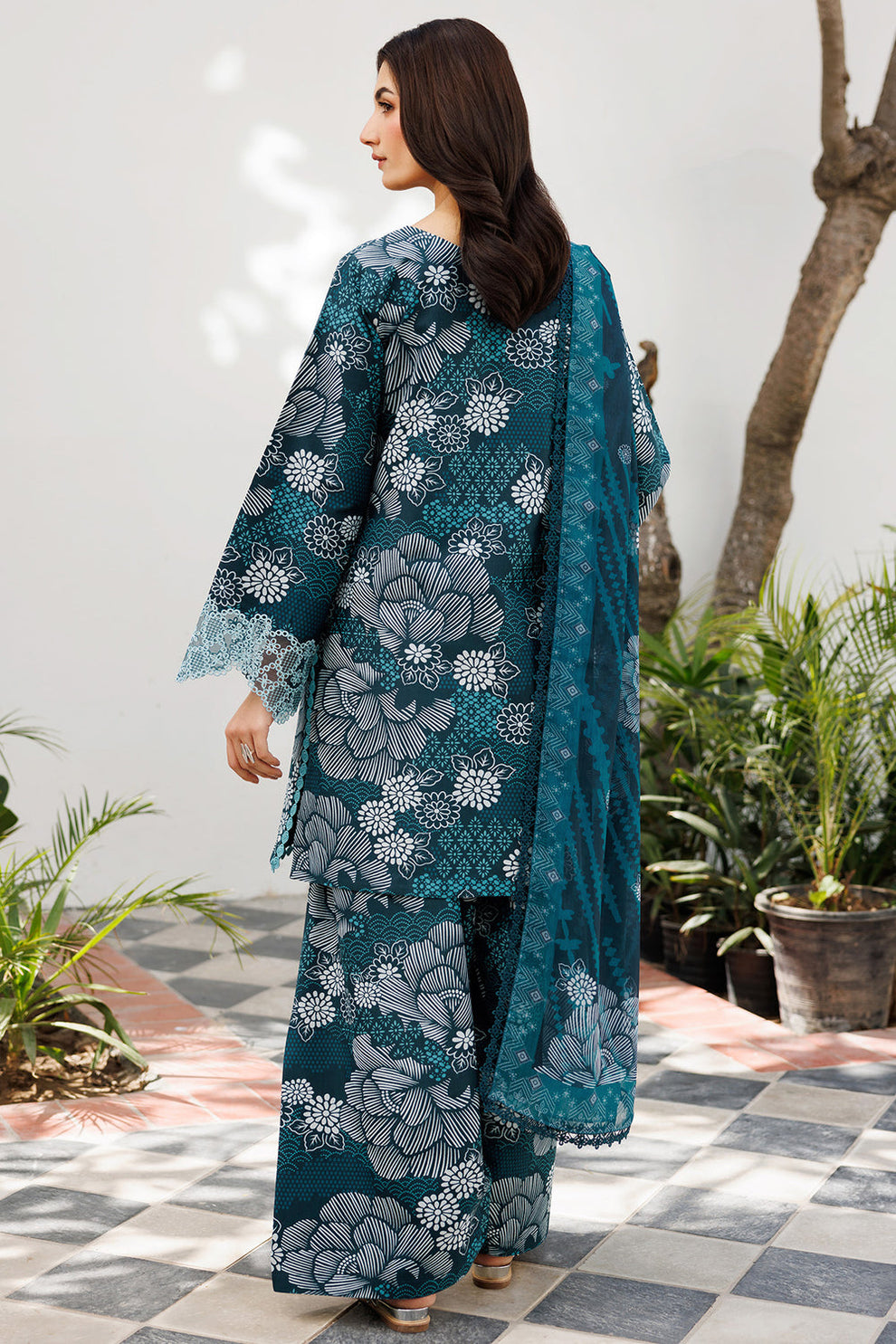 Teal Petal Chic Printed Lawn 3-Piece Outfit - Festive Wear
