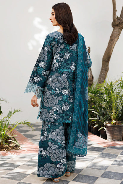 Teal Petal Chic Printed Lawn 3-Piece Outfit - Festive Wear