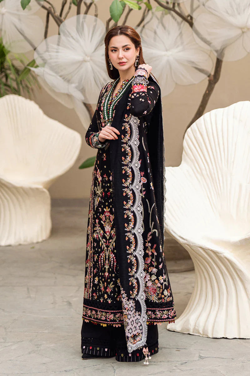 Luxury Embroidered Dhanak 3-Piece Suit – Black