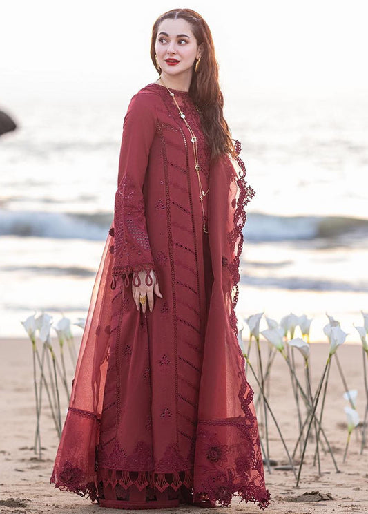 Maison Maroon Luxe Embroided Lawn 3-Piece Outfit - Pure Grace, Pure Style
