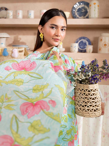 Aqua Blossom Elegance Printed Lawn 3-Piece – Style Statement
