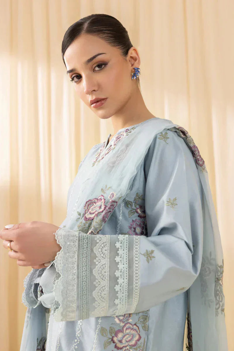 Cerulean Mist Embroided Lawn 3-Piece Outfit - Regal Essence