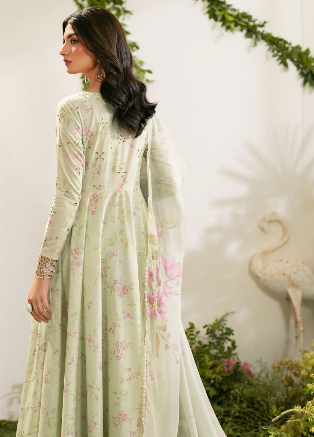 Pastel Green Floral Embroidered Dhanak 3-Piece Suit