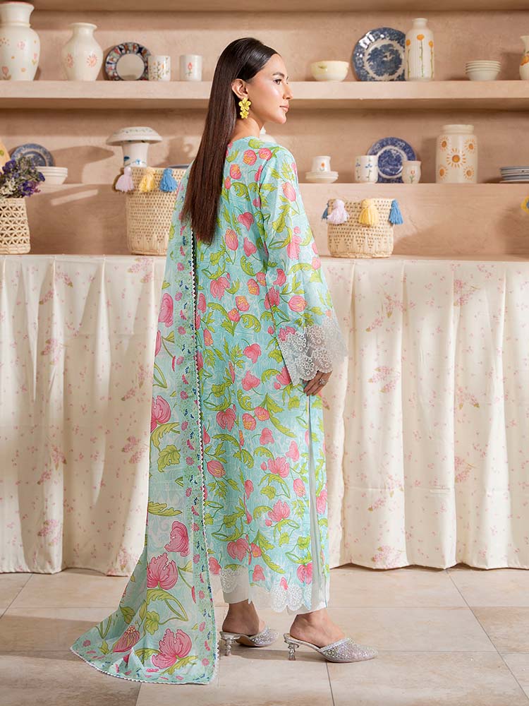 Aqua Blossom Elegance Printed Lawn 3-Piece – Style Statement
