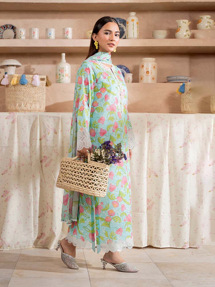 Aqua Blossom Elegance Printed Lawn 3-Piece – Style Statement