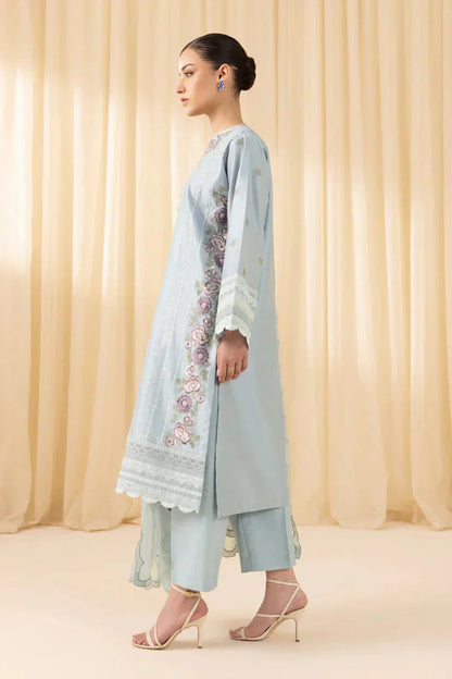 Cerulean Mist Embroided Lawn 3-Piece Outfit - Regal Essence