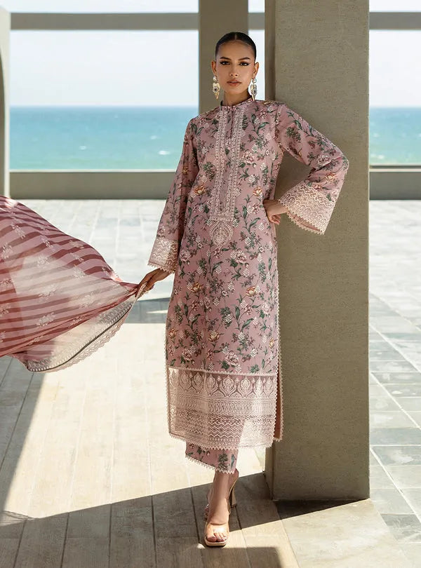 Ethereal Pink Printed Lawn 3-Piece Outfit – Everyday Chic Wear