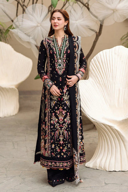 Luxury Embroidered Dhanak 3-Piece Suit – Black