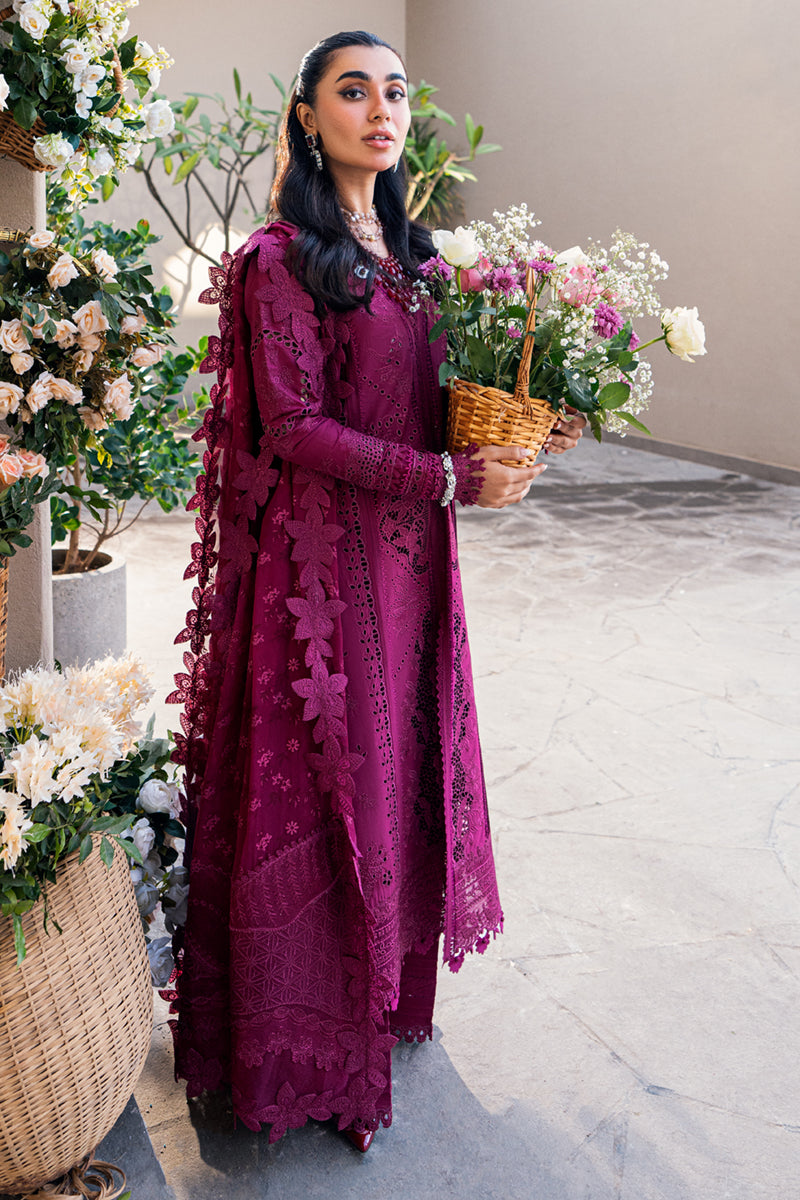 Magenta Embroidered Dhanak 3-Piece Suit