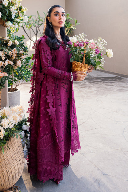 Magenta Embroidered Dhanak 3-Piece Suit