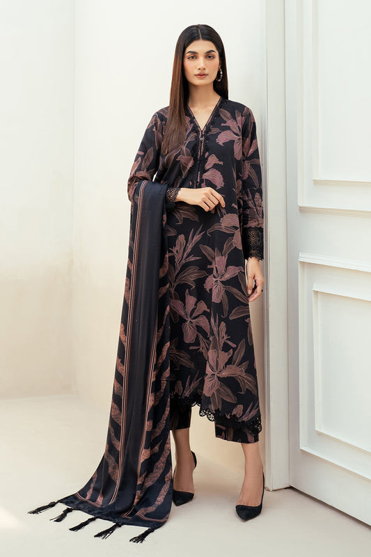 Black Mauve Printed Lawn 3-Piece Outfit – Everyday Elegance