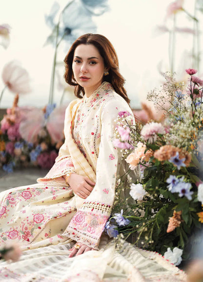 Elegant Cream Embroidered Dhanak 3-Piece Suit