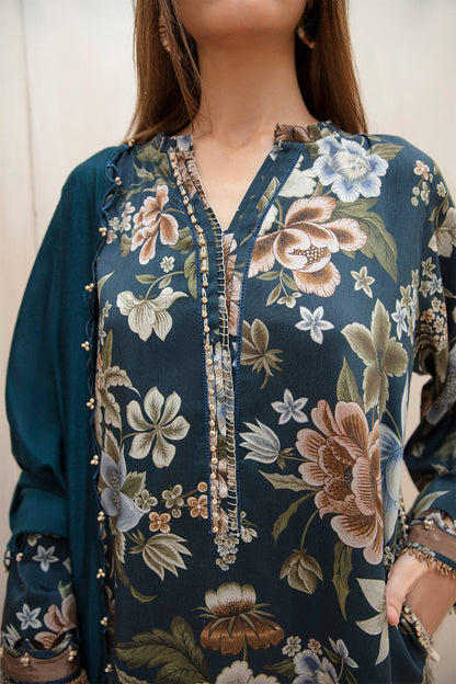 Teal Emerald Printed Lawn 3-Piece Outfit – Graceful Daily Wear