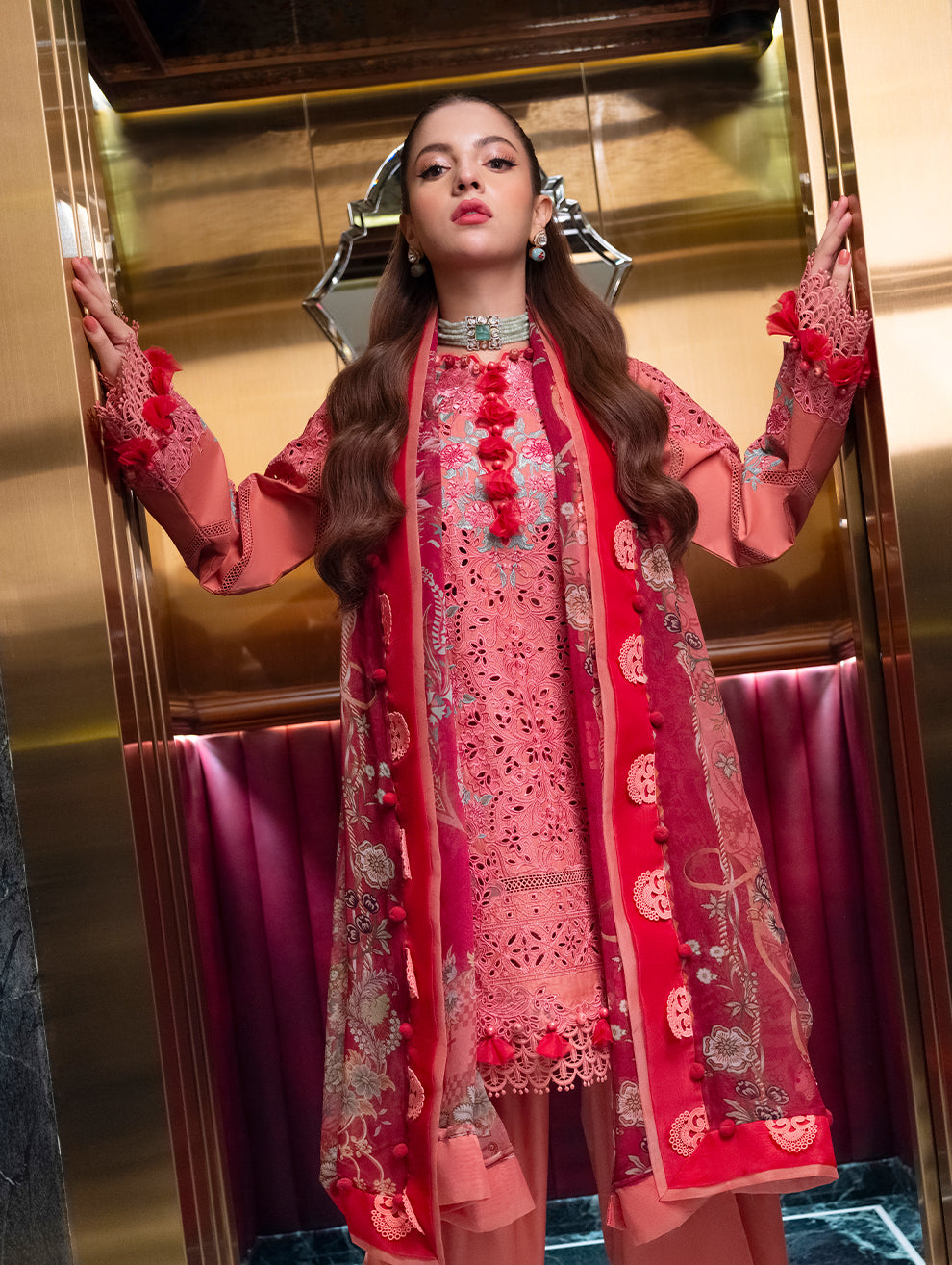 Coral Bloom Embroided Lawn 3-Piece Outfit - Wear Your Elegance