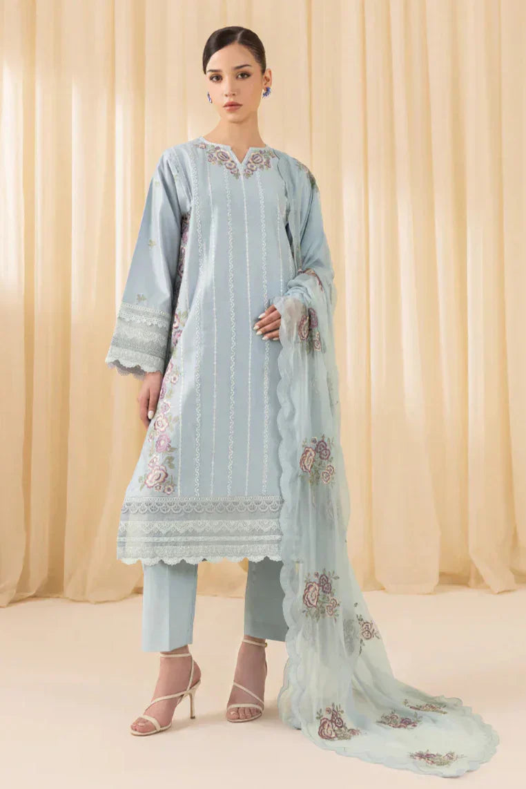 Cerulean Mist Embroided Lawn 3-Piece Outfit - Regal Essence