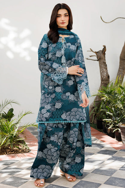 Teal Petal Chic Printed Lawn 3-Piece Outfit - Festive Wear
